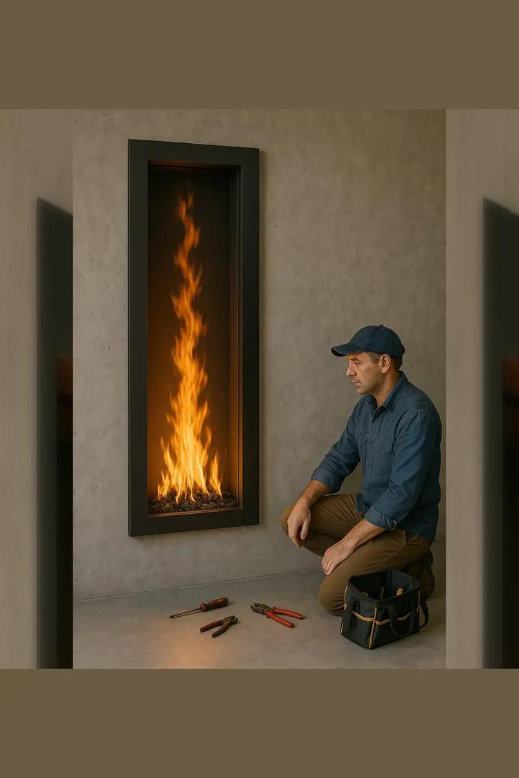 Technician servicing a fireplace