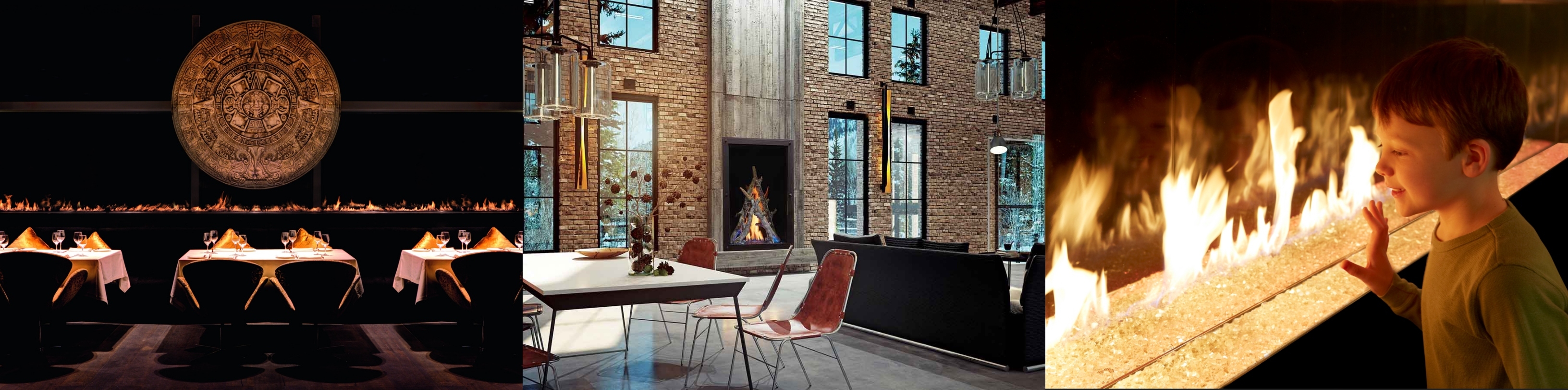 Collage of different fireplace types and installations